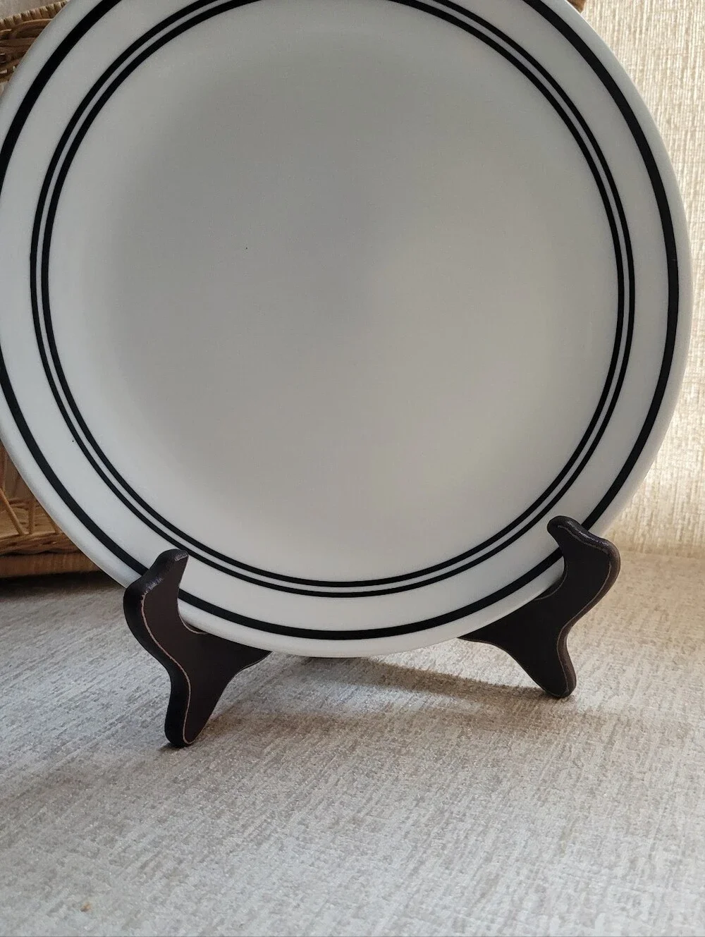 Corelle White Dinner Plate with Black Double Ring. Cafe Collection. 2 Qty